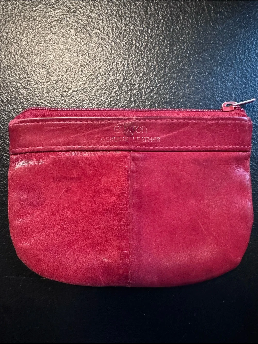 Buxton Red Genuine Leather Zip Pouch